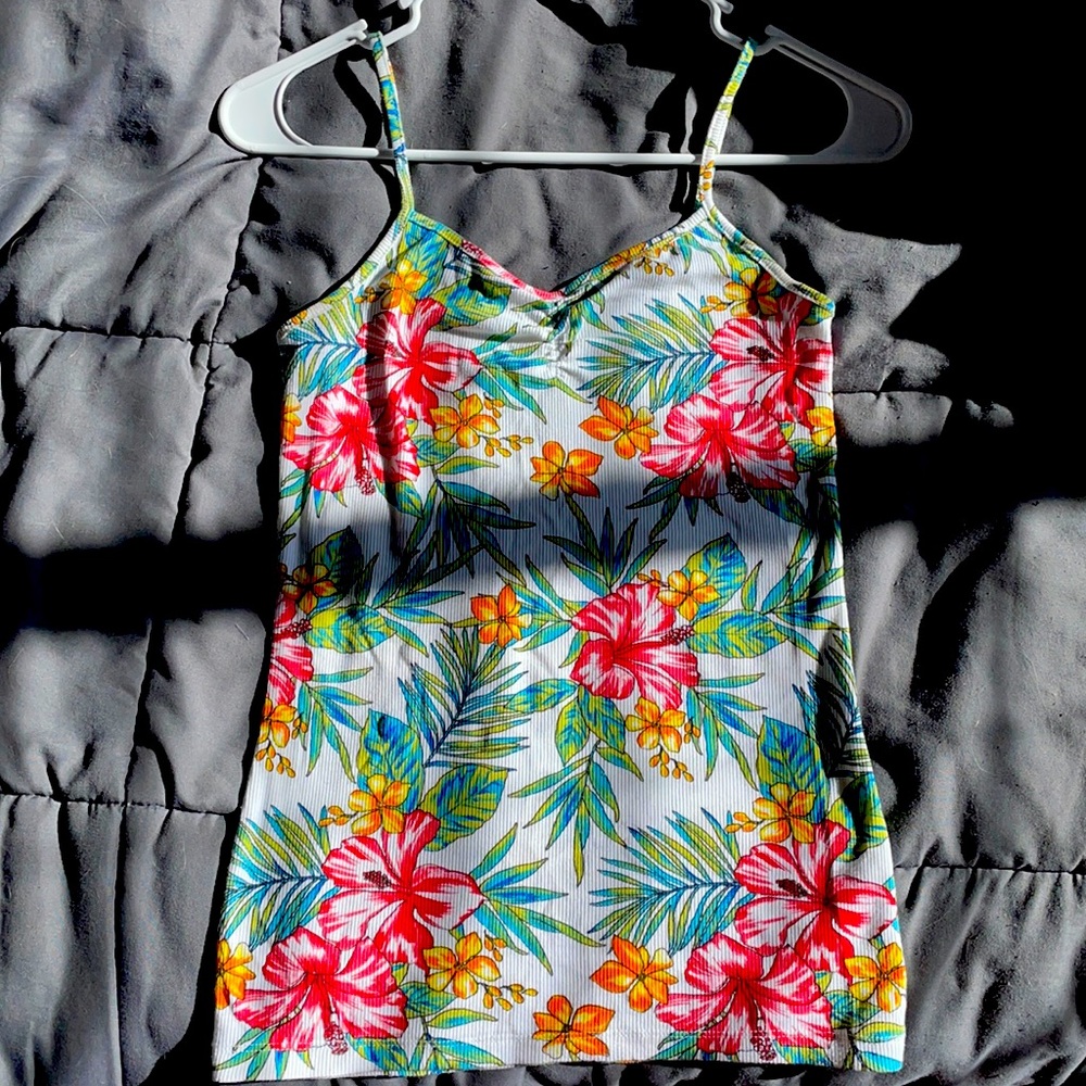 Tropical Print Cinched Tank